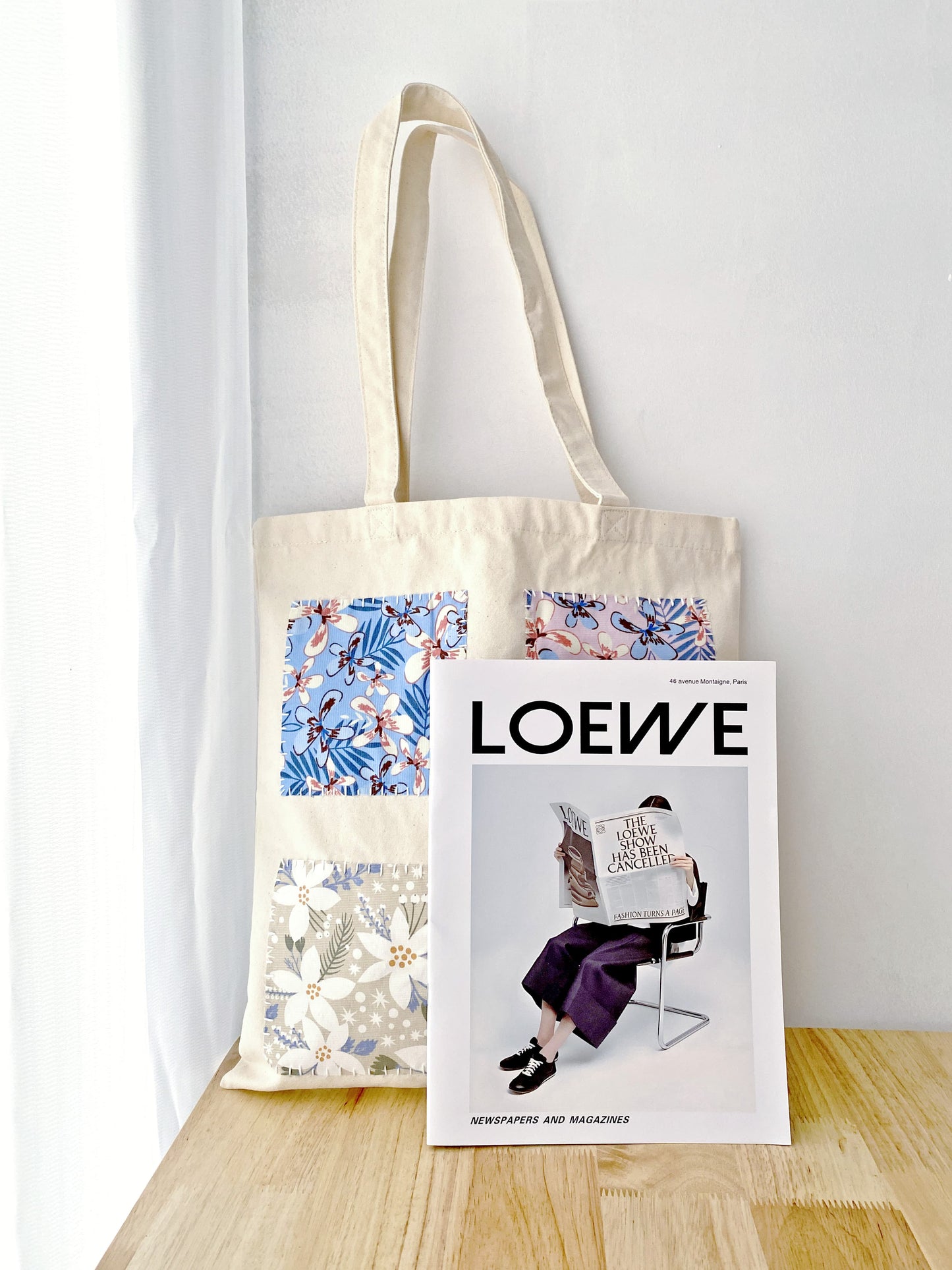 large canvas shoulder tote featuring unique stitched designs for everyday use