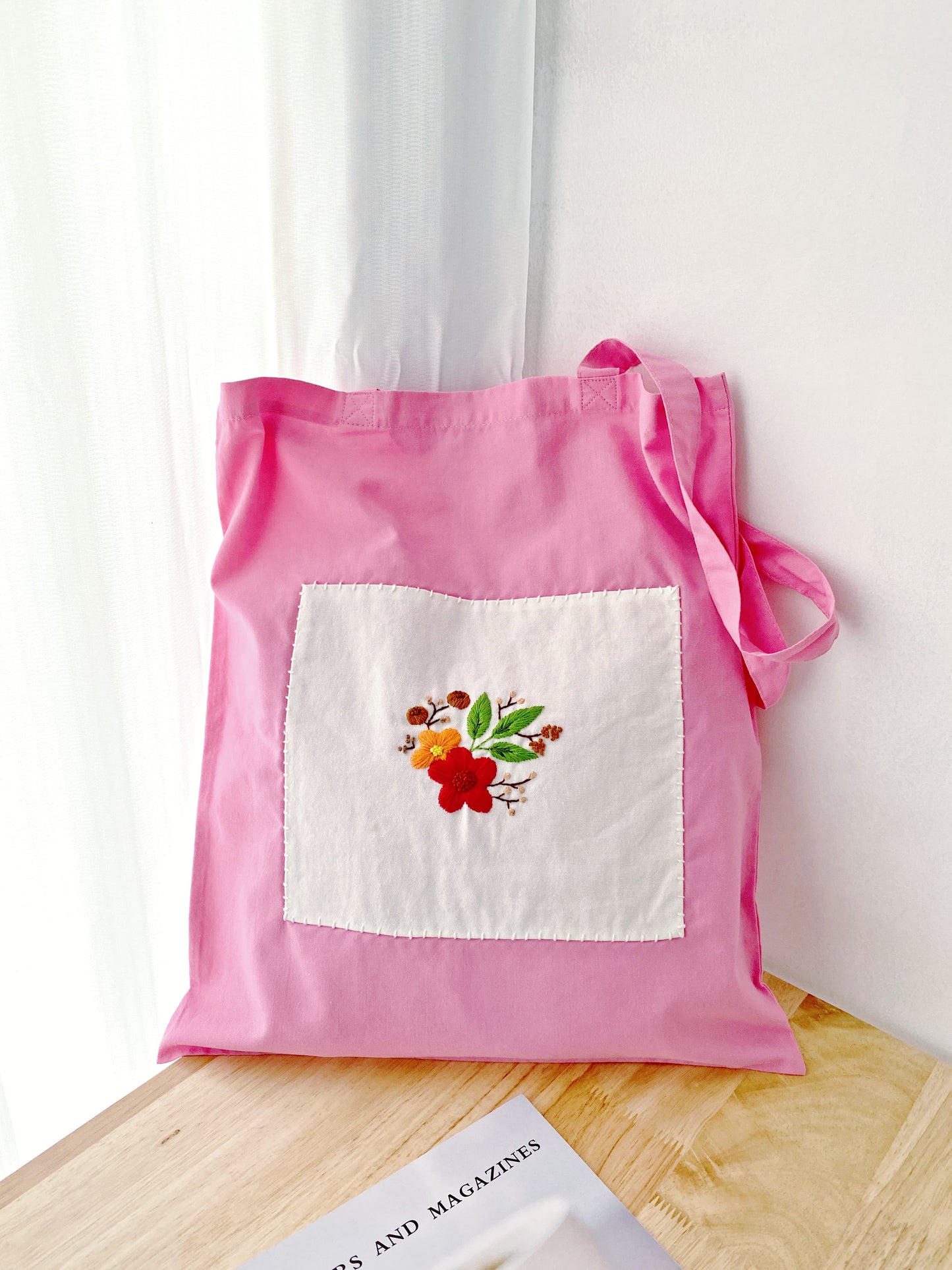 lightweight natural cotton tote bag with elegant embroidery