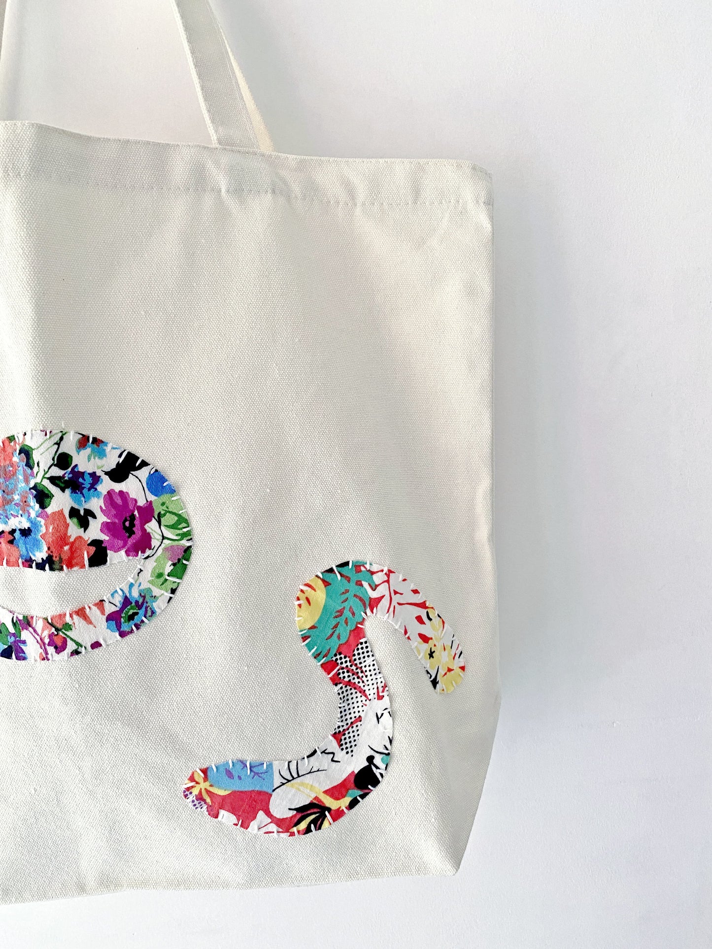 Minimalist eco tote bag for work or travel with handmade patchwork