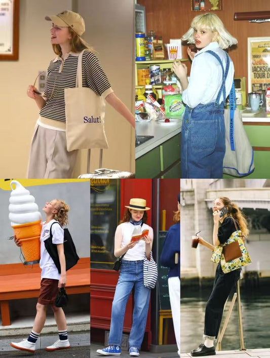 Canvas shoulder bag featuring hand-printed patterns and soft durable fabric