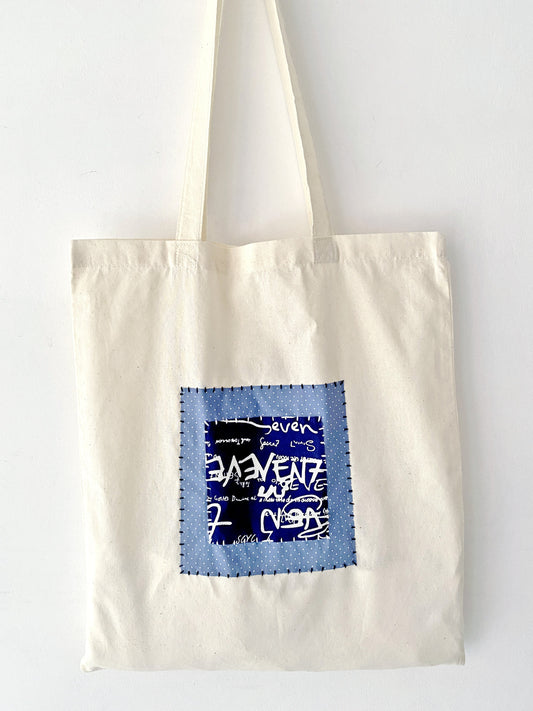 Hand-embroidered tote bag at a London boutique