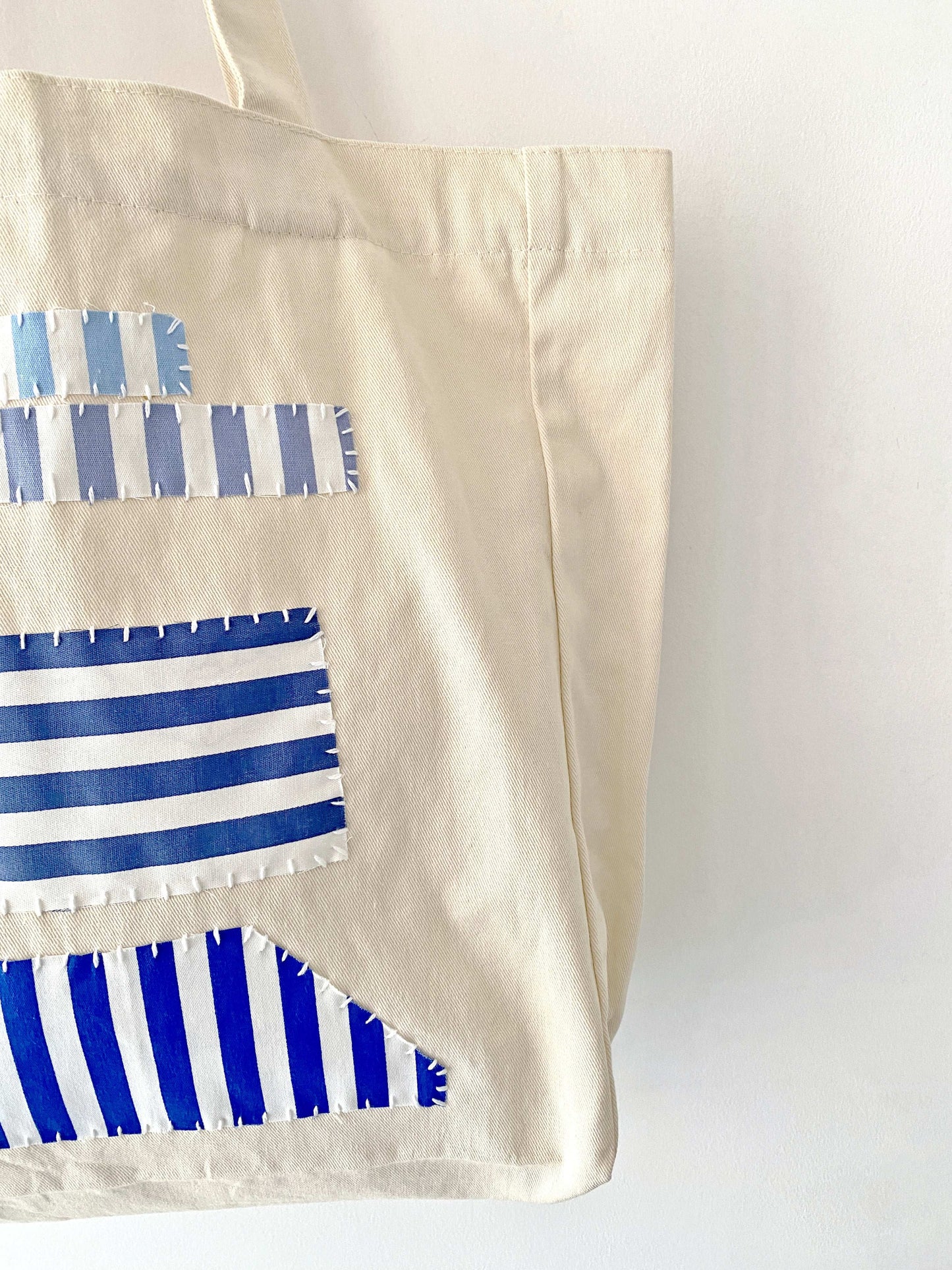 Handmade Cotton Canvas Tote Bag with DIY Patchwork for Slow Fashion Enthusiasts