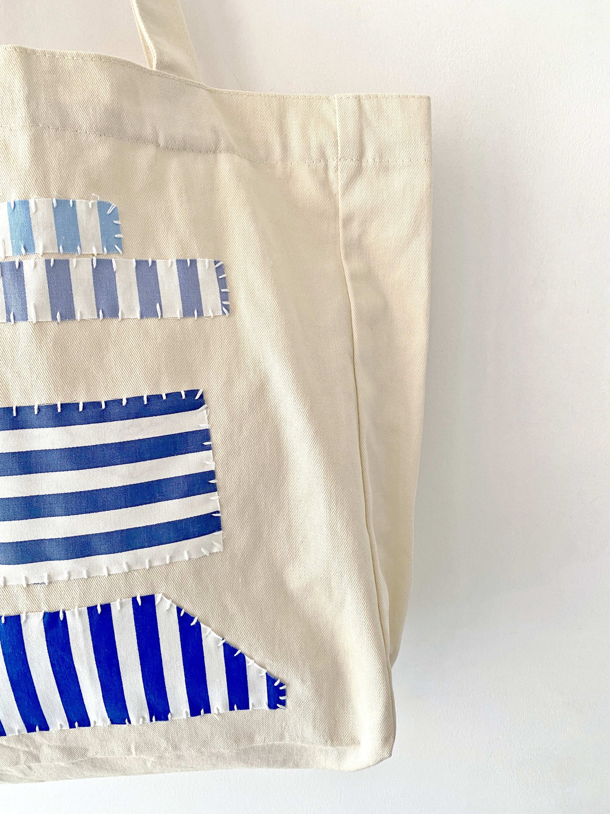 Handmade Cotton Canvas Tote Bag with DIY Patchwork for Slow Fashion Enthusiasts