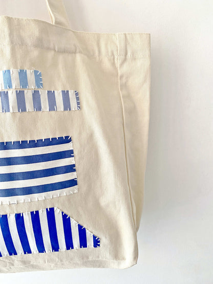 Handmade Cotton Canvas Tote Bag with DIY Patchwork for Slow Fashion Enthusiasts