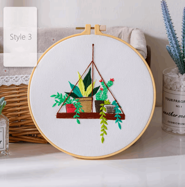 green succulent embroidery hoop for room decoration