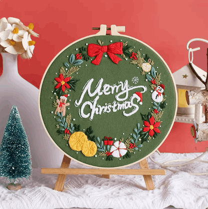 Hand Sewn Christmas Embroidery Piece For Custom Art Projects