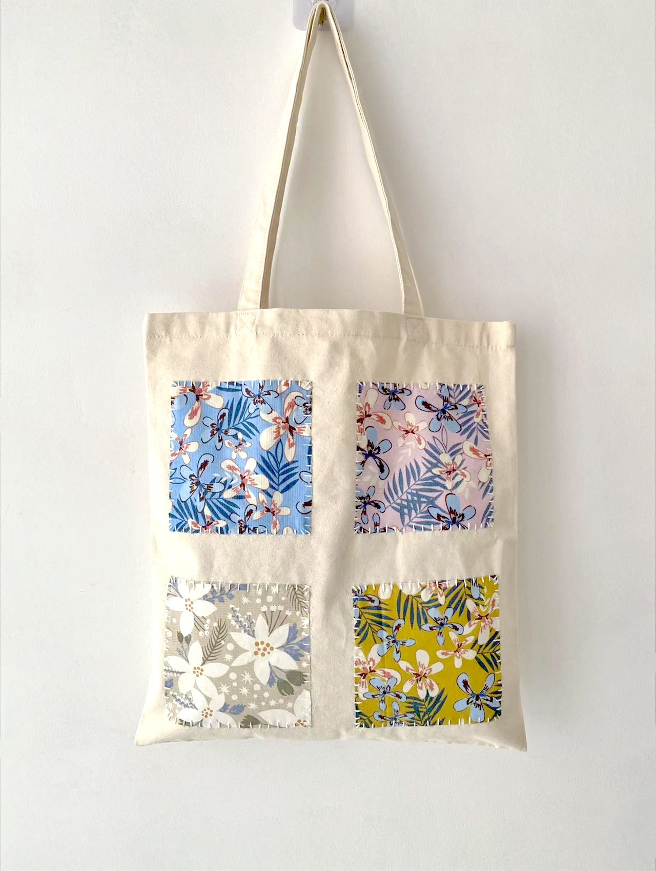 Eco-Friendly Large Capacity Tote Bag with DIY Patchwork Patterns