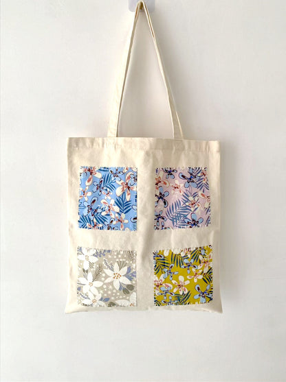 Travel-Friendly Eco Canvas Tote Bag with Handmade Patchwork Details