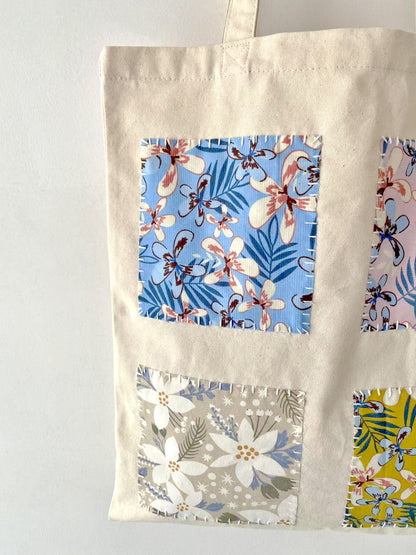 Handmade Canvas Tote Bag for Strolling with DIY Patchwork Art