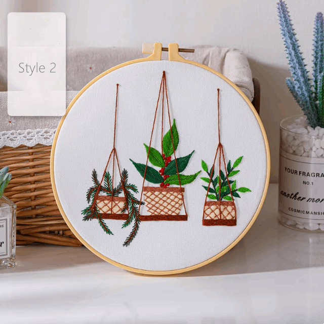 hand embroidered potted plant designs for decor
