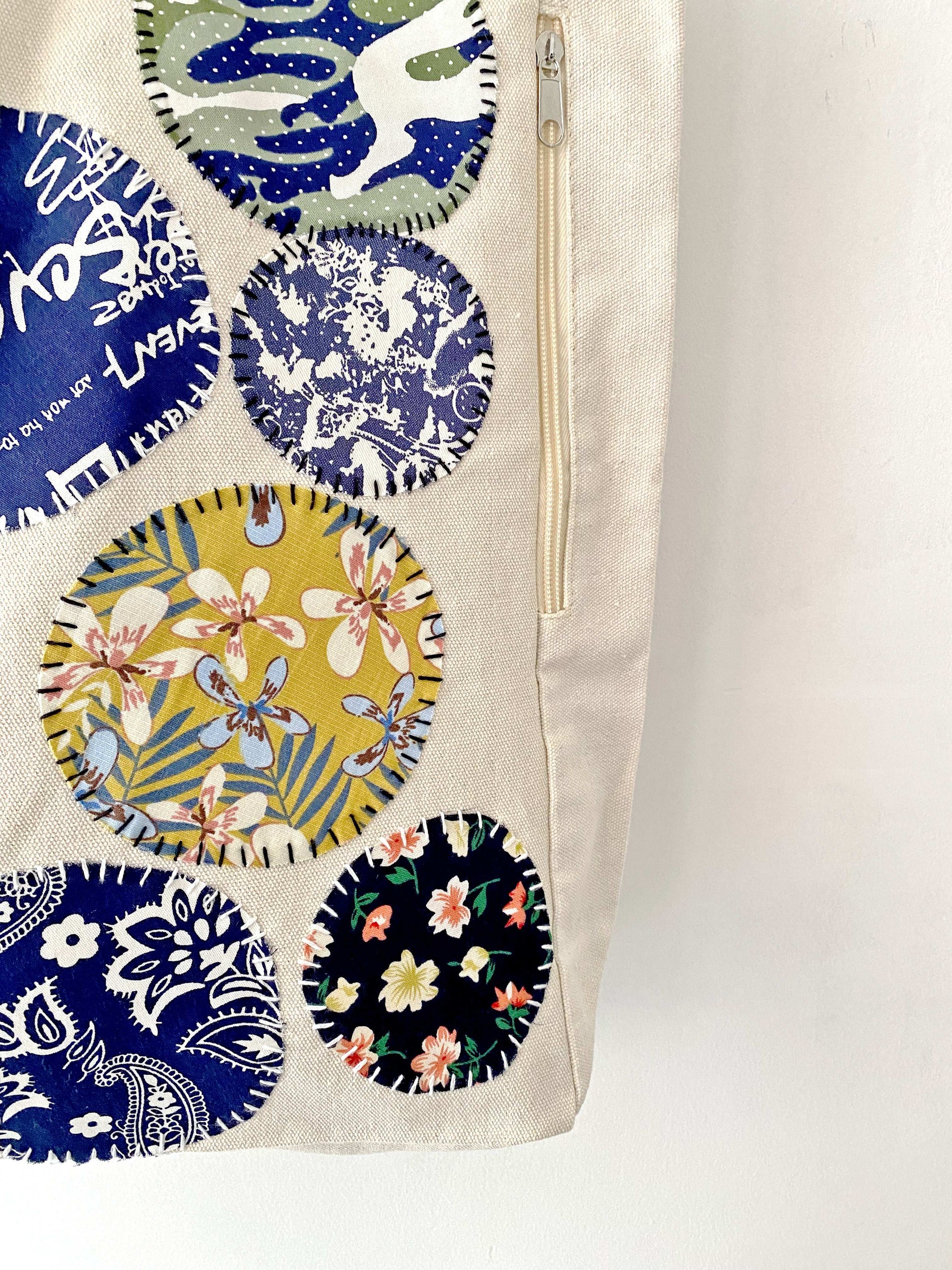 Sustainable Canvas Tote Bag with Hand-Stitched Quilt Patterns for Unique Gifts