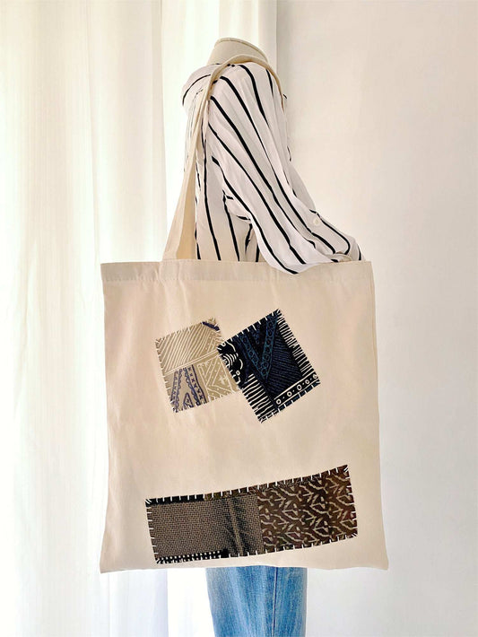 Unique minimalist tote bag made with eco fabric and handmade details