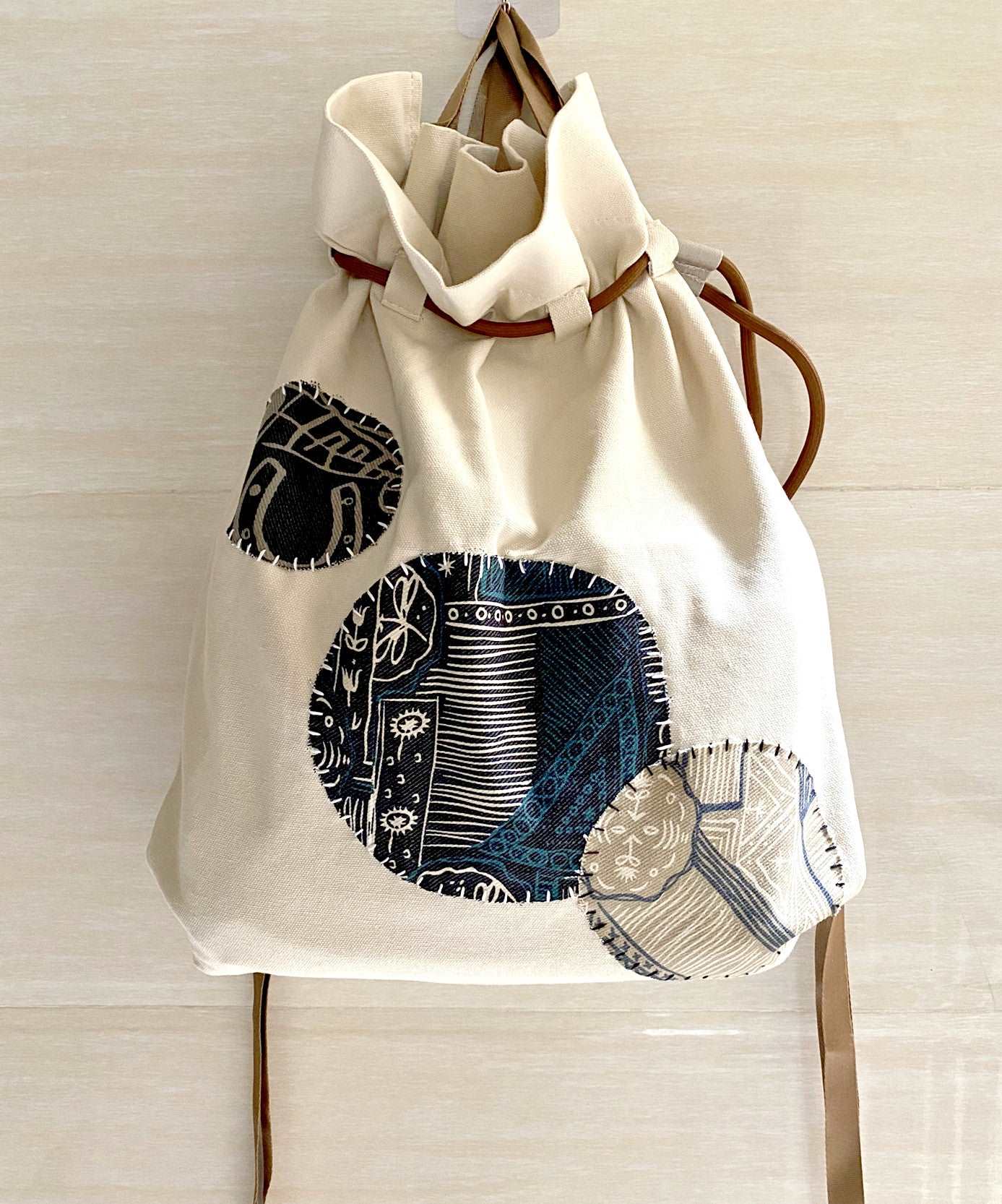 Unique and Sustainable Large Capacity Cotton Backpack with Hand-Sewn DIY Fabric Patterns