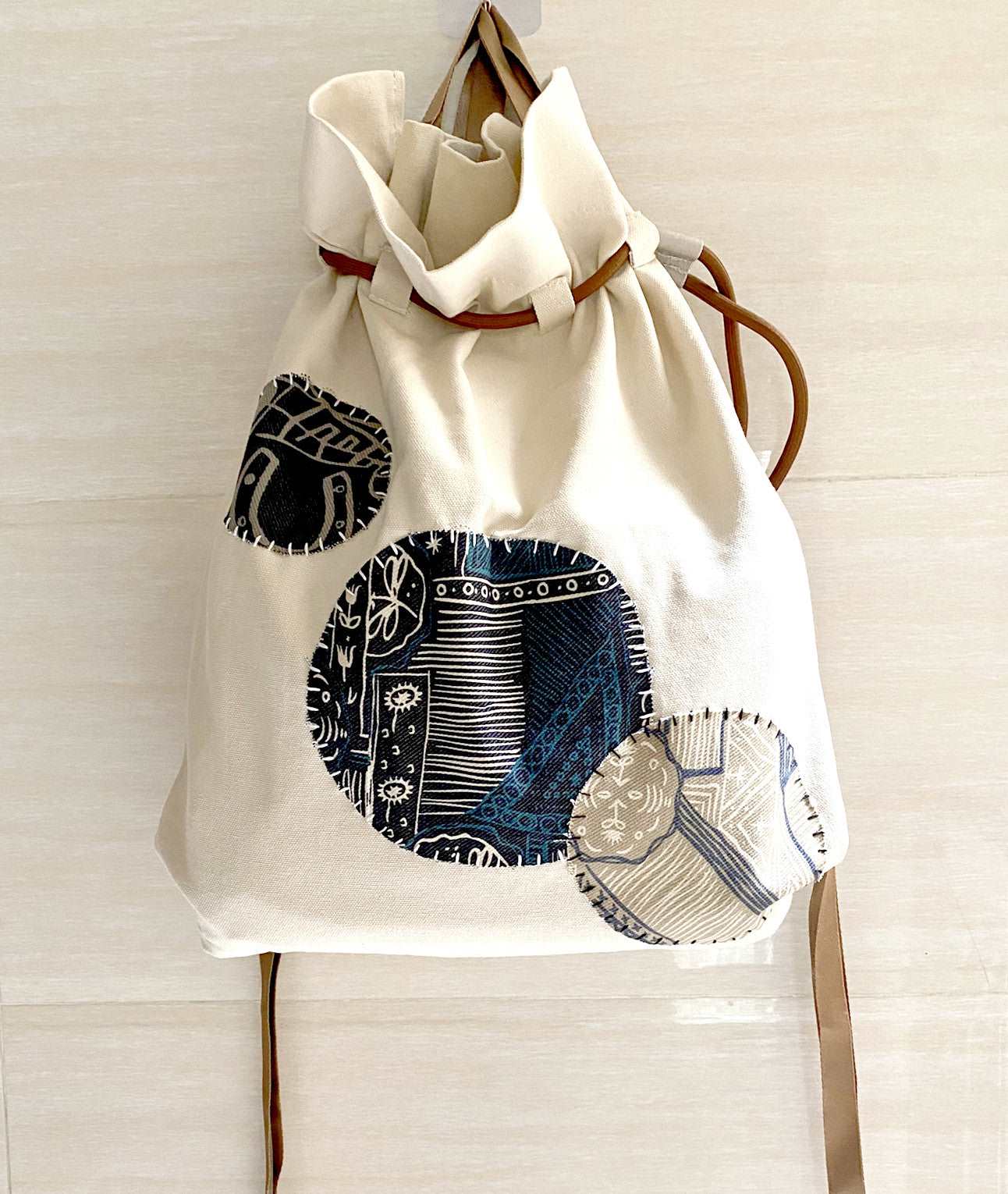 Large Capacity Eco-Friendly Women's Cotton Canvas Backpack with DIY Handmade Patchwork Design