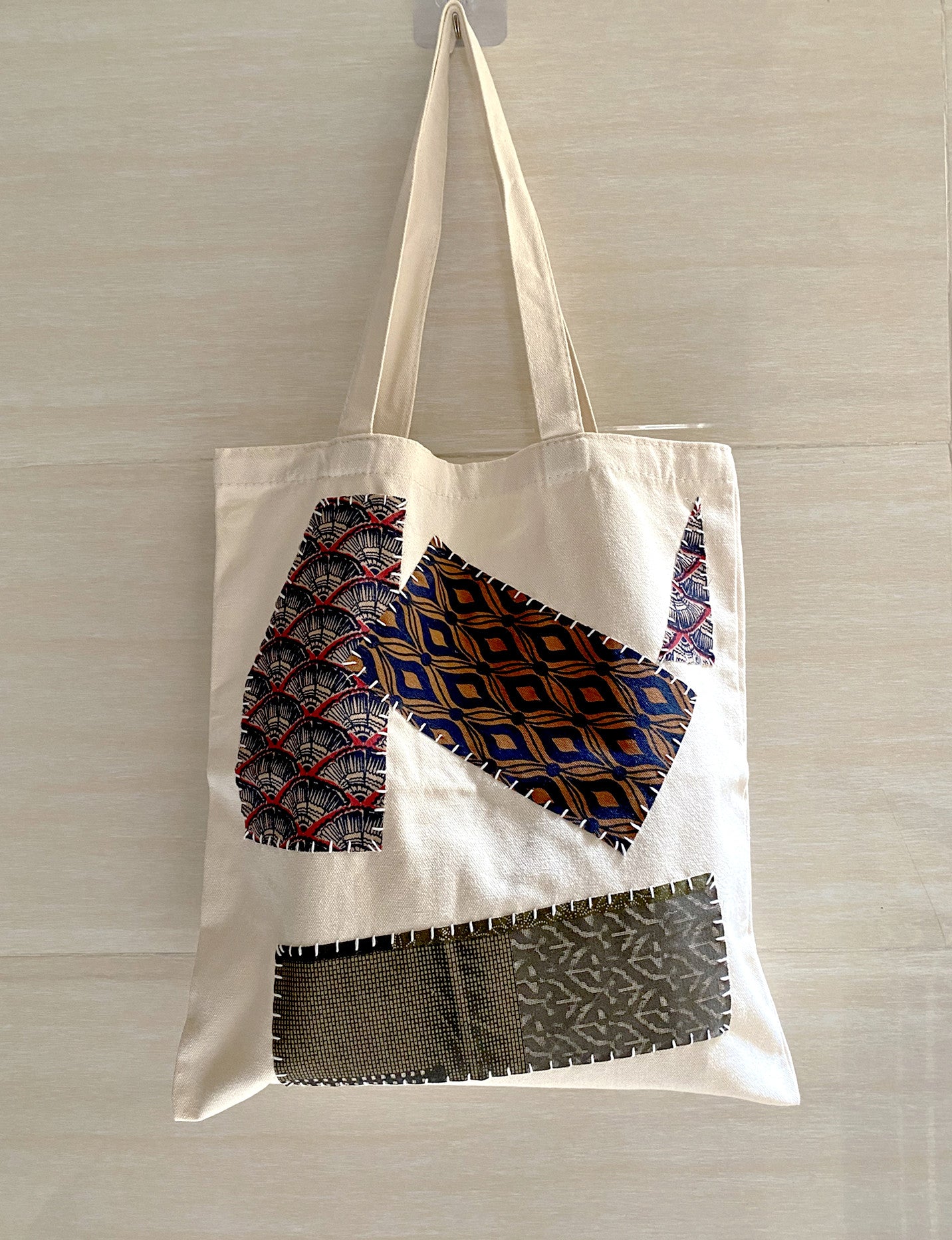 Handmade Canvas Tote Bag With Unique Patchwork Pattern for Everyday Use