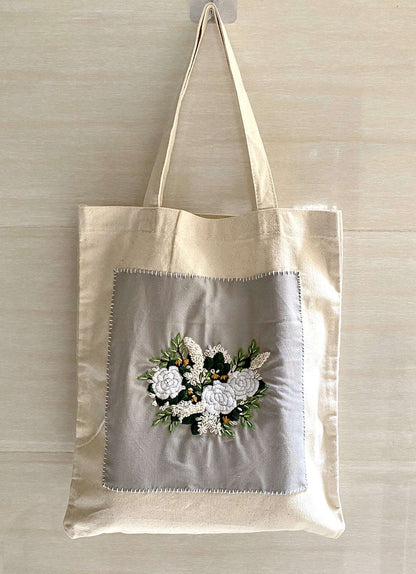 Handmade DIY Embroidered Canvas Tote Bag for Shopping, Travel, and Daily Use