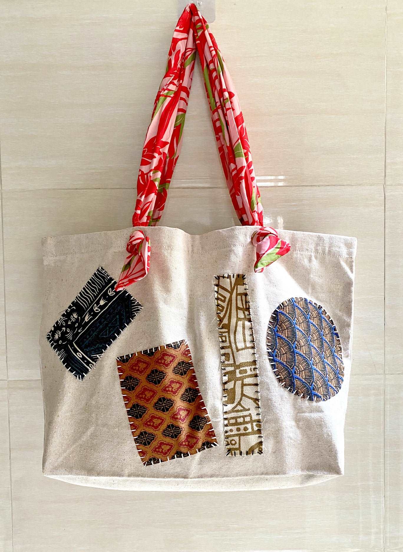 Handmade DIY Patchwork Tote Bag with Eco-Friendly Cotton and Linen