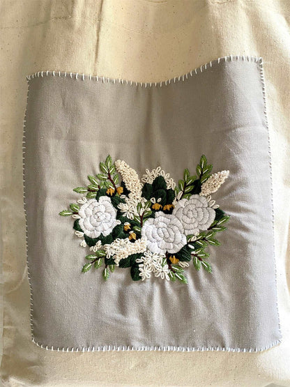 Stylish DIY Hand Embroidered Canvas Bag for Grocery Shopping and Casual Outings