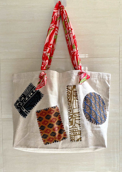 Durable Handmade Patchwork Canvas and Linen Shopping Tote