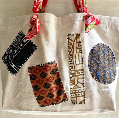 DIY Patchwork Tote Bag for Sustainable Shopping with Cotton and Linen Fabric