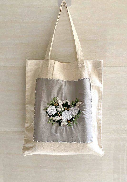 Large Capacity Eco-Friendly Canvas Tote Bag with Hand-Embroidered Design