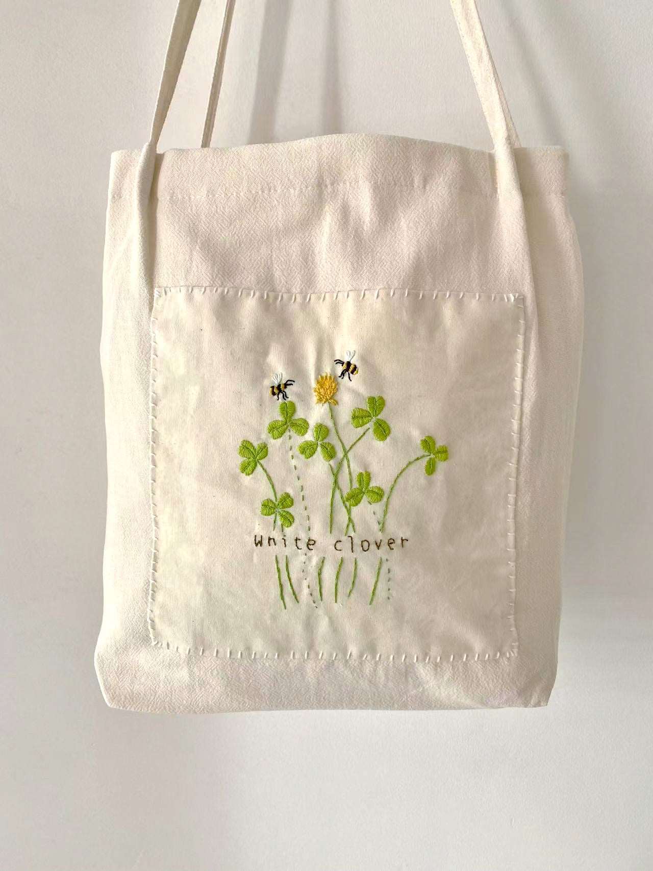 Large Eco-friendly Cotton Linen Tote Bag with DIY Hand-stitched Embroidery for Women’s Travel and Shopping