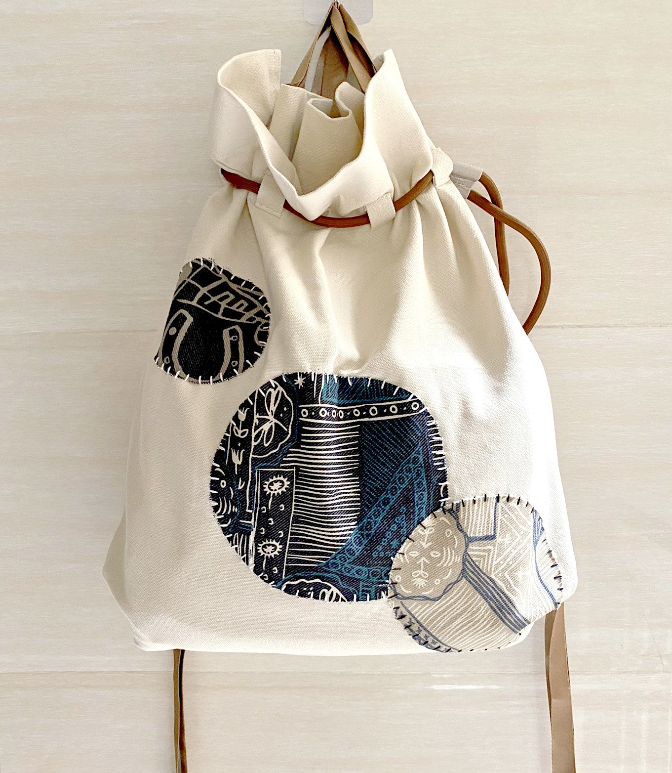 Artistic Patchwork Canvas Backpack for Travel and Outdoor Activities