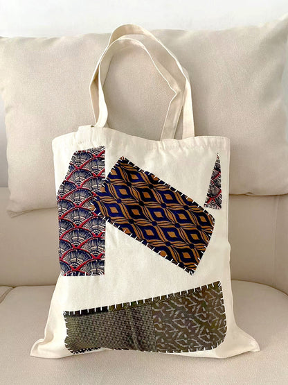 DIY Handmade Patchwork Canvas Tote Bag for Shopping and Travel