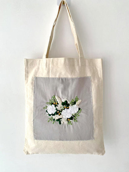 Diy Handcrafted Cotton Linen Tote Bag with Embroidery Patterns