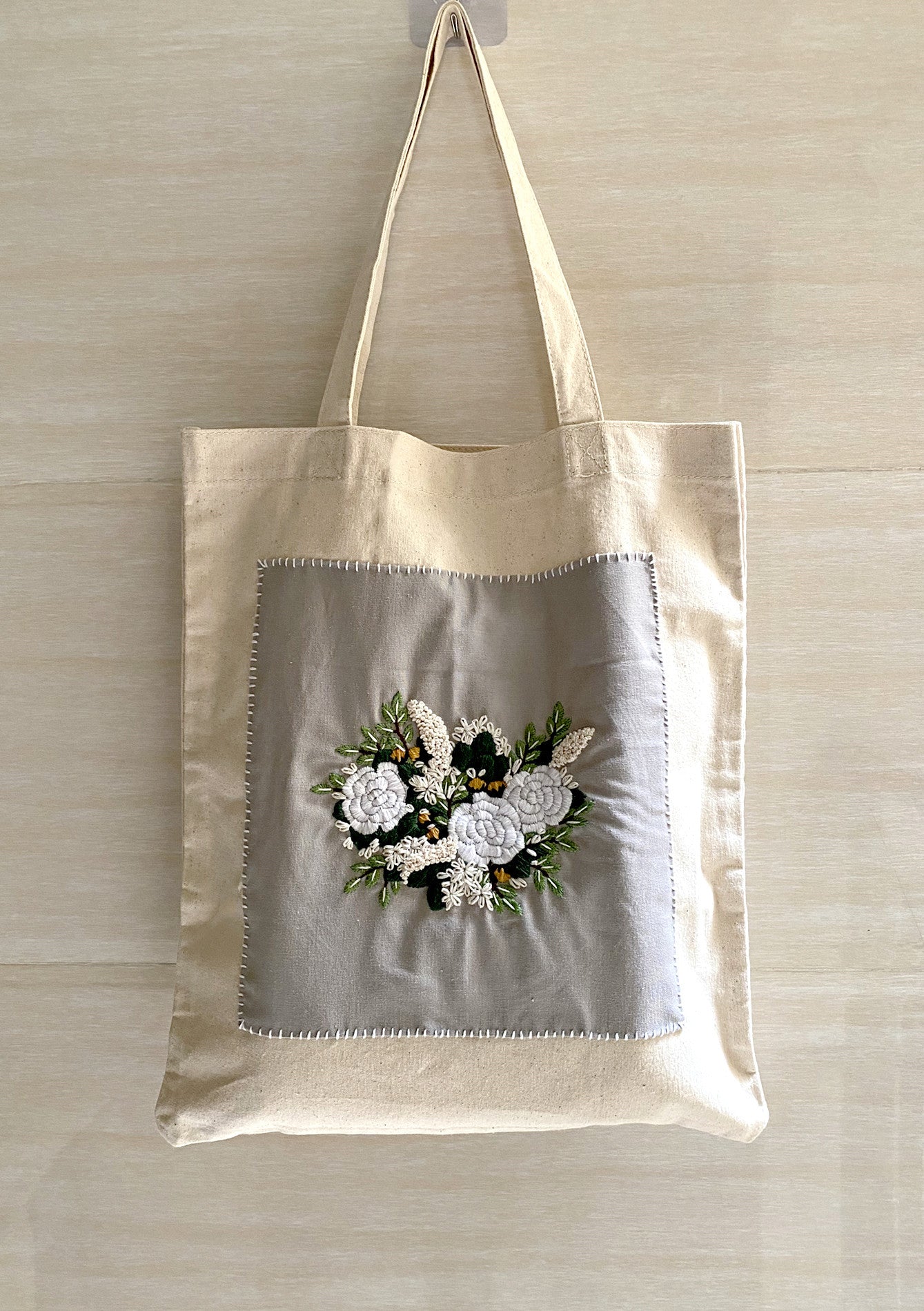 Large Capacity DIY Embroidered Canvas Tote Bag for Shopping and Travel