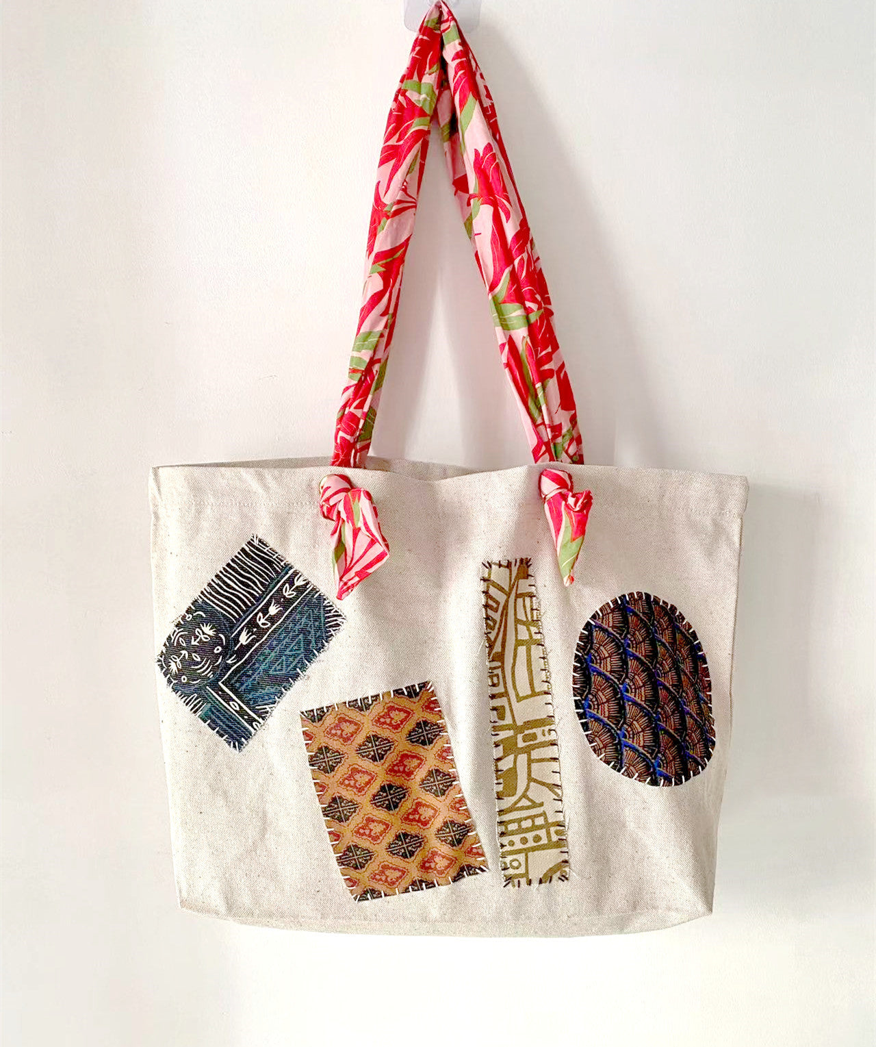 Eco-Friendly and Durable Handmade Canvas Tote Bag with Unique Patchwork Designs