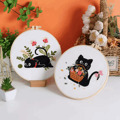 Embroidered cat design artwork for bedroom wall decoration