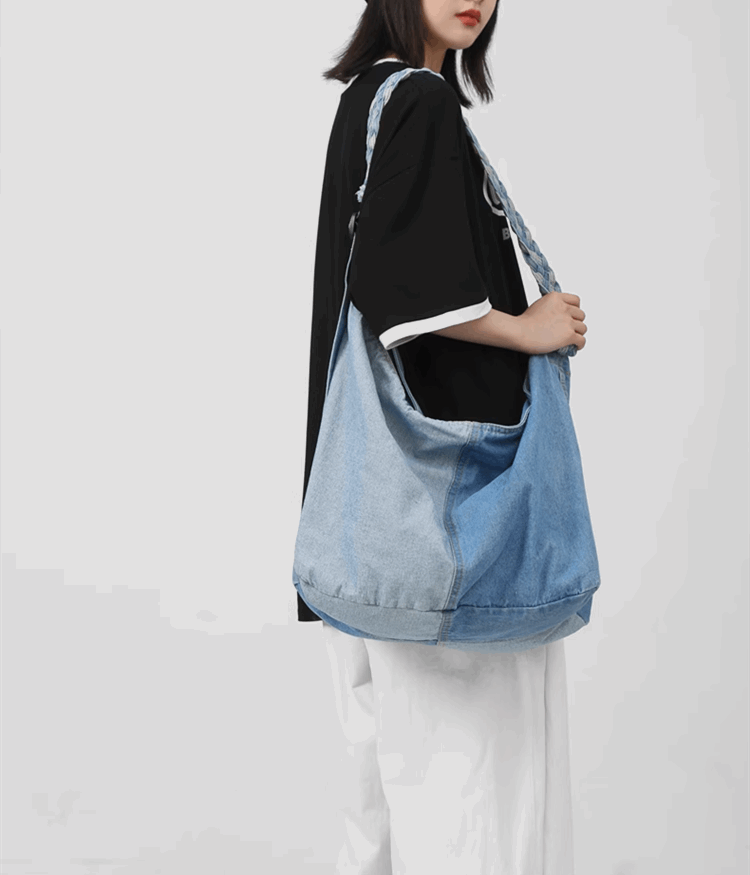 Customizable Embroidered Denim Shoulder Bag for Casual Outings