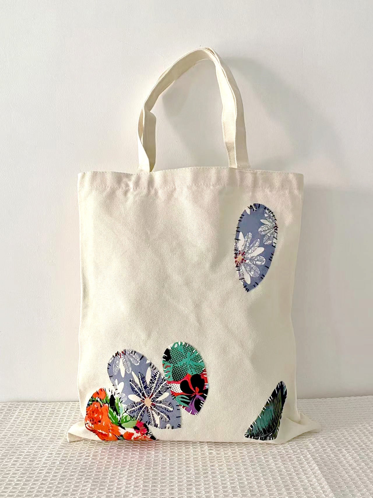 Environmentally Friendly Tote Bag With Handmade DIY Patchwork Art