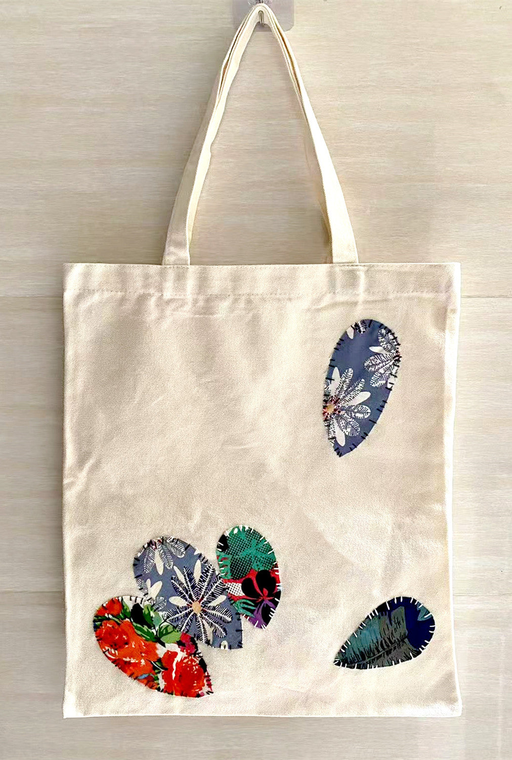 Durable Canvas Tote Bag With Creative DIY Patchwork Design