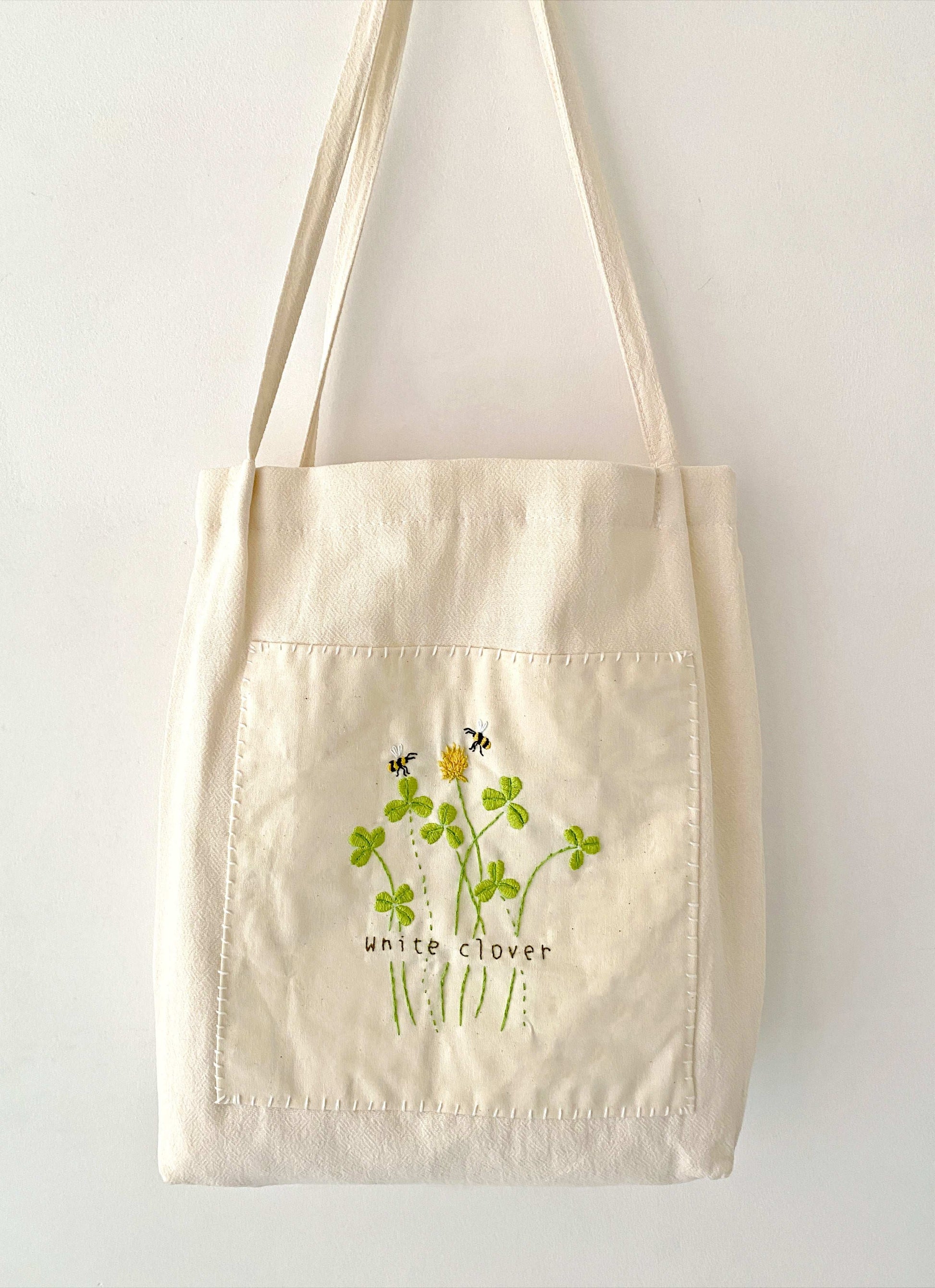 Personalized Eco Friendly Linen Tote Bag With Hand Stitched Flower Motifs

