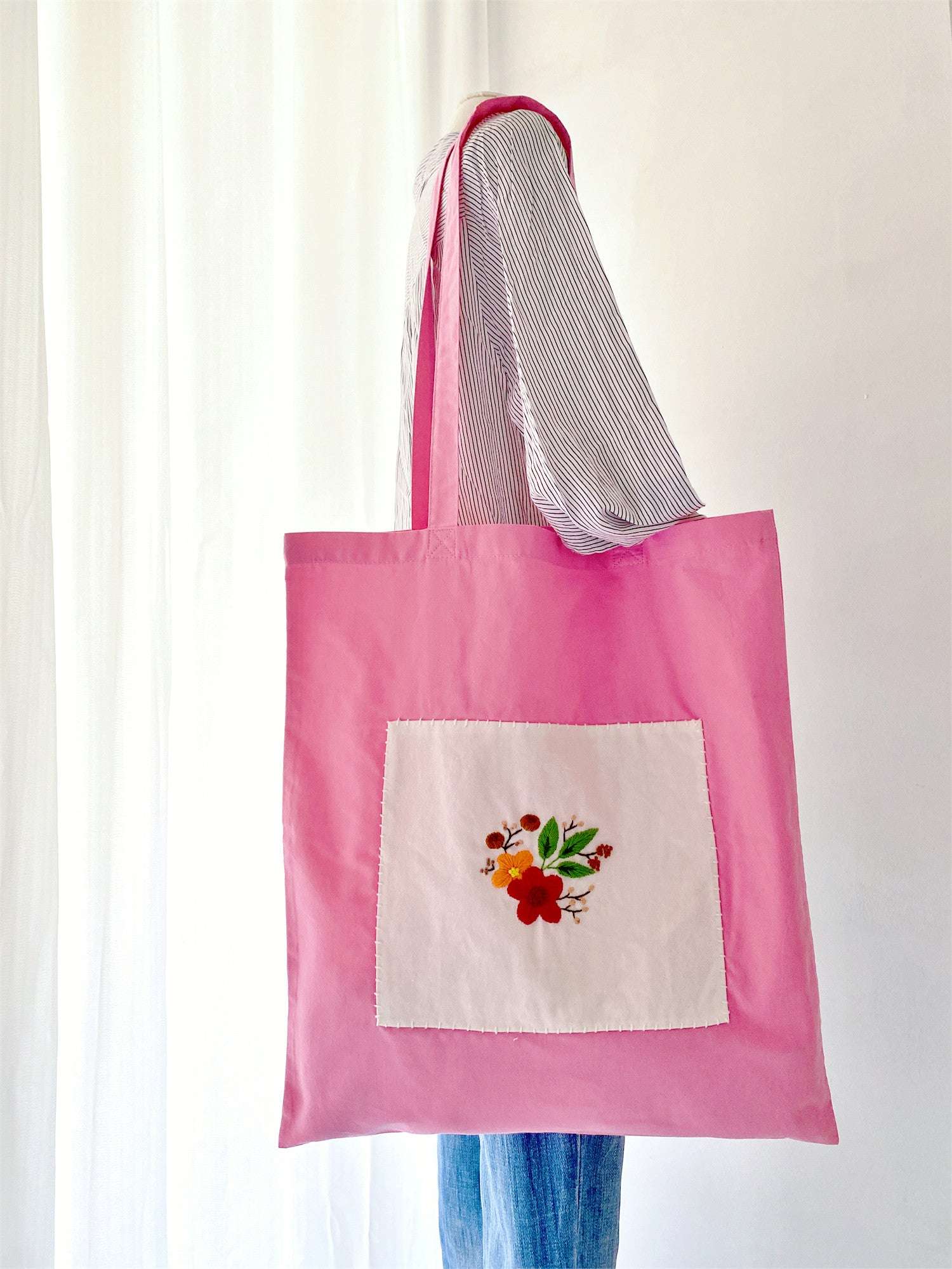 Boho Floral Embroidery Cotton Tote