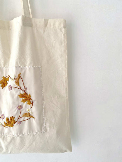 Customizable Organic Cotton Tote Bag With Soft Material And DIY Flower Embroidery