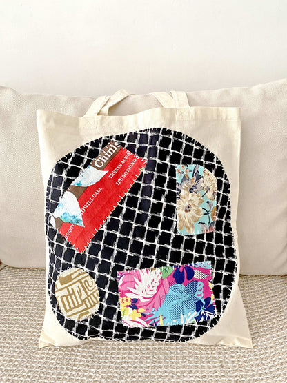 Artistic boho-style hand-stitched tote bag for travel and daily use