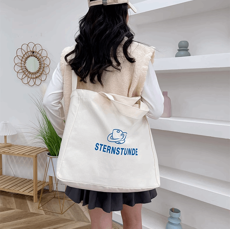 Sustainable Large Shopping Bag with Embroidery and Patchwork Design