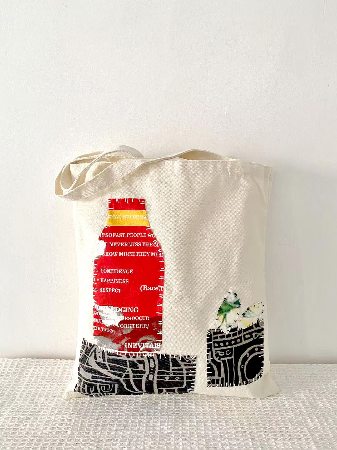 Durable Canvas Tote with Patchwork