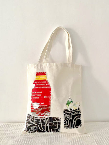 Durable Canvas Tote with Patchwork