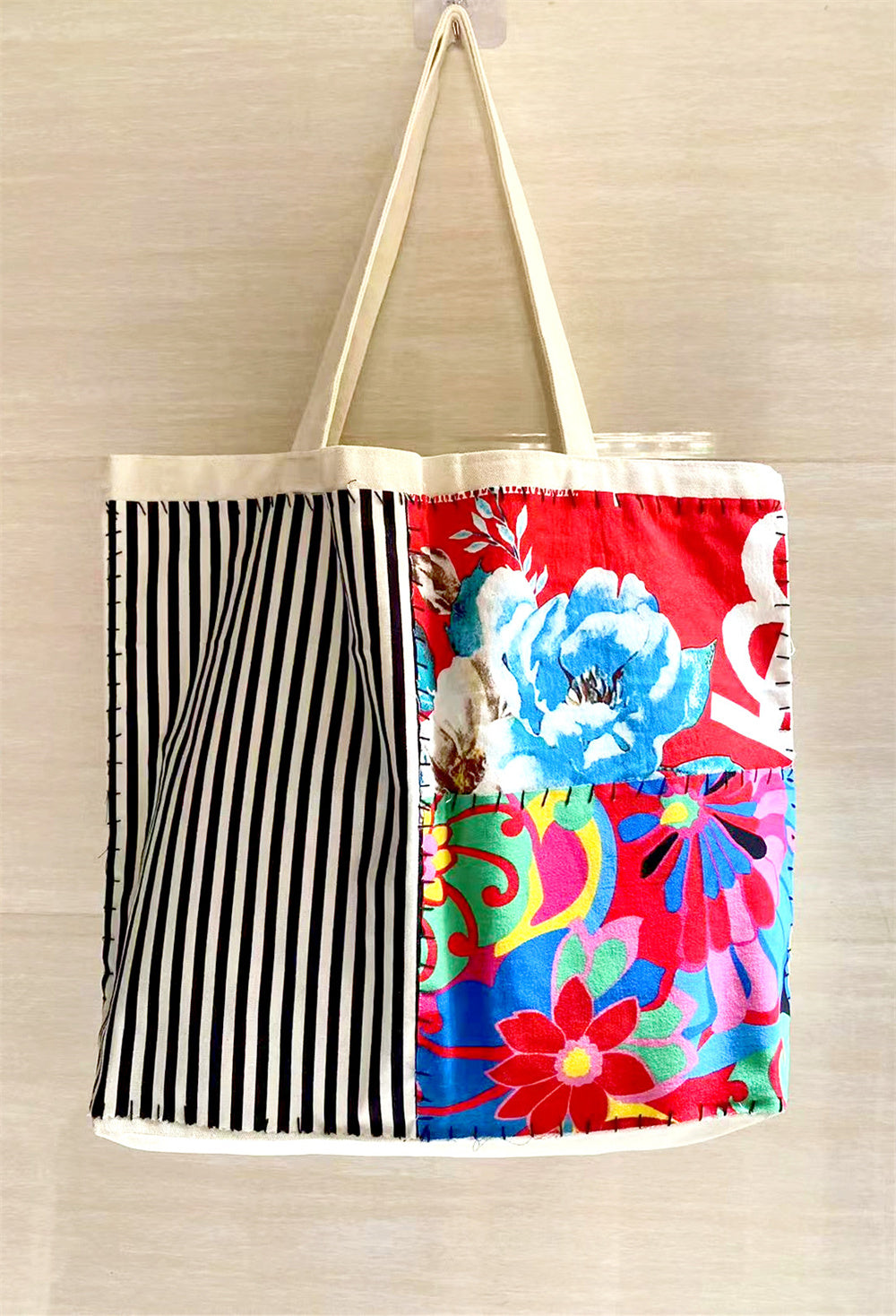 Durable and Stylish Handmade Patchwork Tote Bag for Shopping, Traveling, and Daily Use