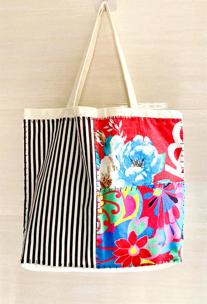 Unique DIY Patchwork Canvas Tote Bag For Shopping And Travel