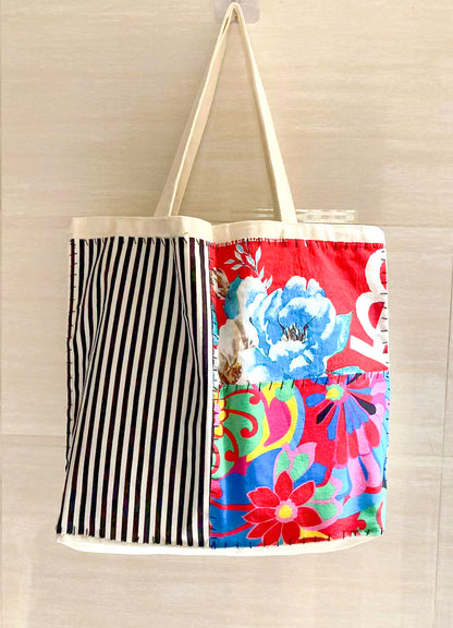 Eco-Friendly Large Capacity Tote Bag with Handmade Patchwork