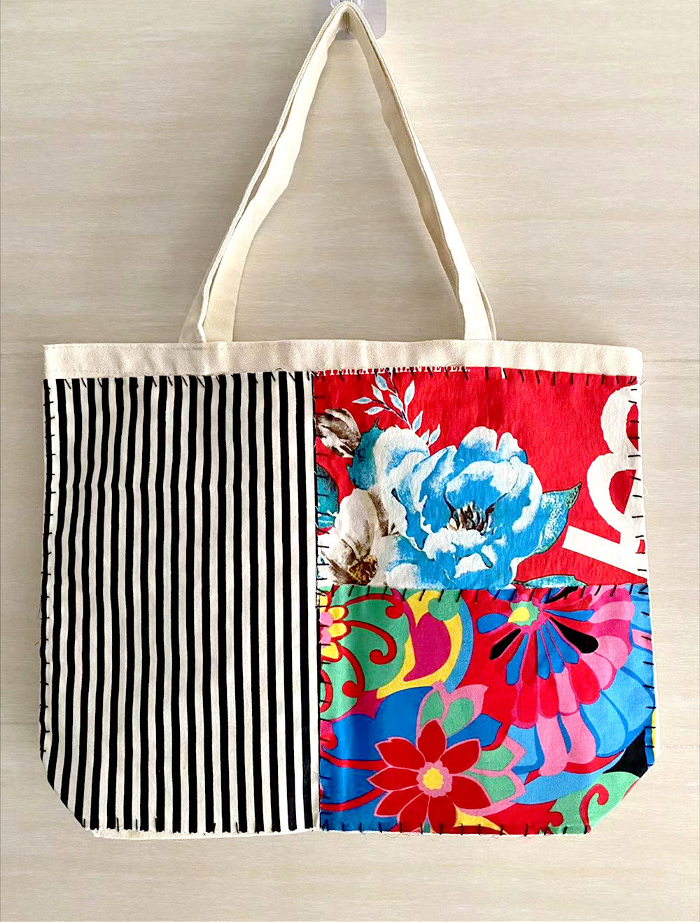 Sturdy Handmade Patchwork Tote Bag with Adjustable Shoulder Strap