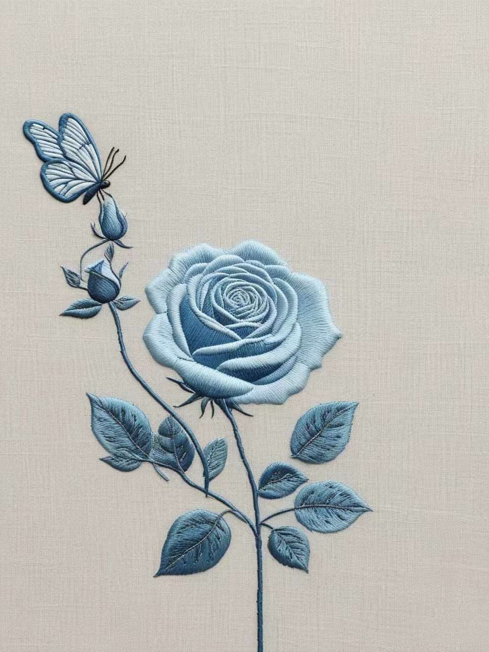 Hand embroidered blue rose 