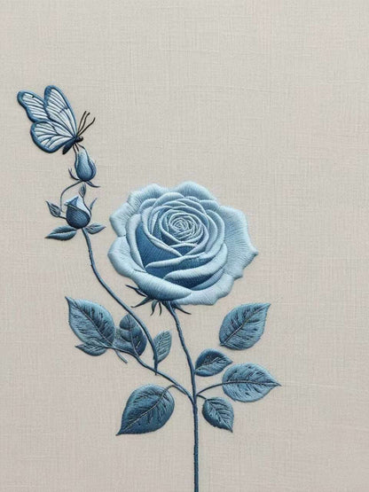 Hand embroidered blue rose 