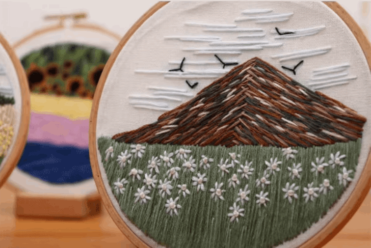 custom scenic embroidery panel for home wall hanging