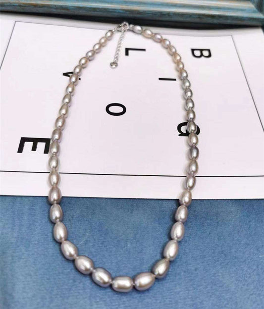 Handmade Grey Natural Pearl Necklace woyaza